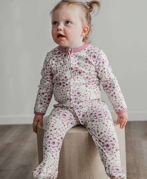 Babies' 2 Way Zip Growsuit in Egret Berry Floral Bunch | Postie