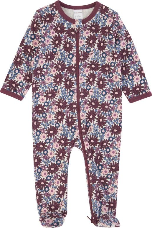 Babies' 2-Way Zip Growsuit in Purple Daisy Floral | Postie