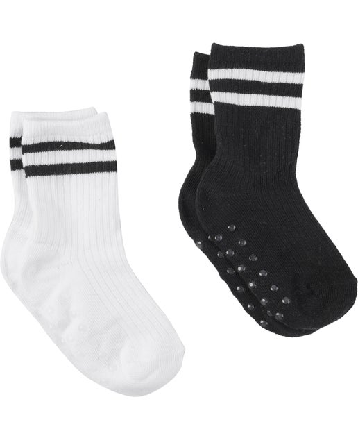 Babies' 2pk Rib Stripe Crew Sock in Black/white | Postie