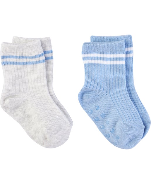 Babies' 2pk Rib Stripe Crew Sock in Grey/blue | Postie