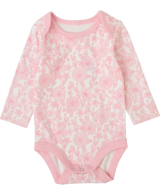 Babies' Long Sleeve Bodysuit in Cloud Dance Pink Floral | Postie