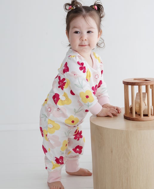 Babies' Long Sleeve PJs in White Floral | Postie