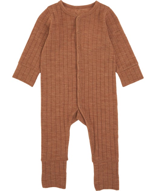 Babies' Merino Rib Dome Growsuit in Copper Rib | Postie