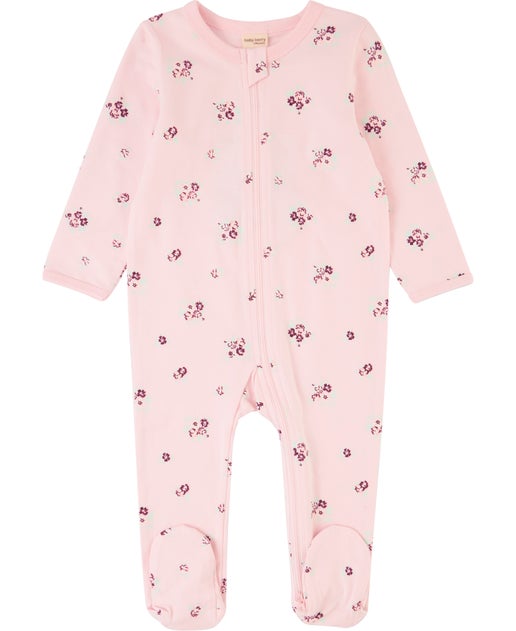 Babies' Organic Cotton Growsuit in Silver Pink Floral | Postie