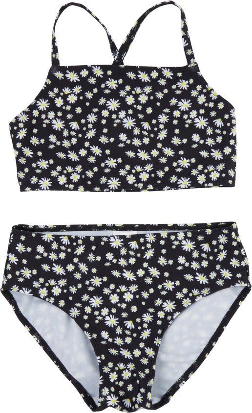 Kids' High Neck Bikini in Black Daisy | Postie