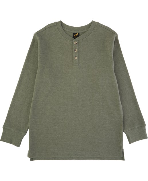 Kids' Long Sleeve Waffle Henley Tee in Green Marle | Postie