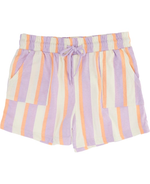 Kids' Print Knit Shorts in Purple Rose/peach Stripe | Postie