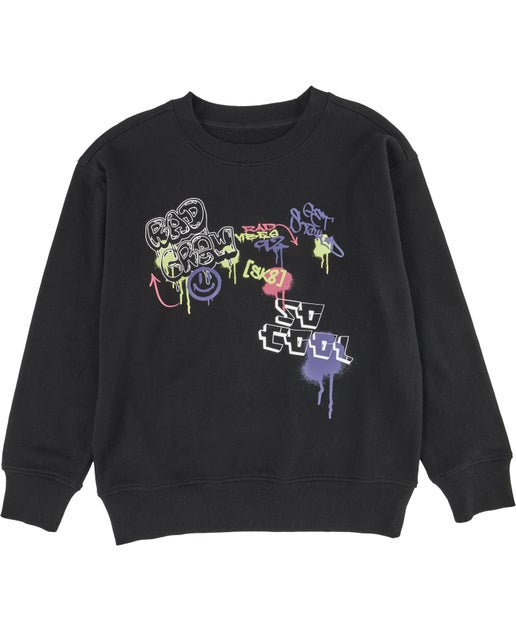 Kids' Print Sweatshirt in Black Graffiti | Postie