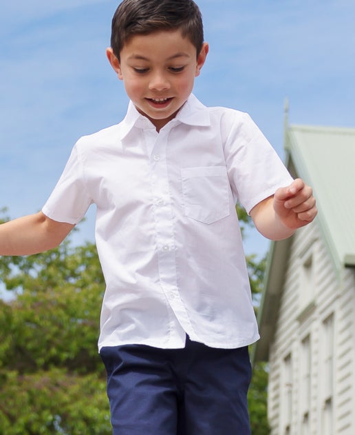 Kids' School + Short Sleeve Shirt in White | Postie