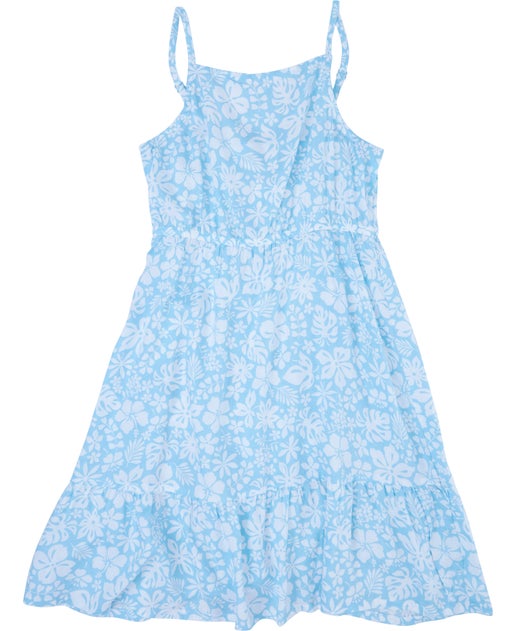 Kids' Sleeveless Printed Woven Dress in Clear Sky/white | Postie