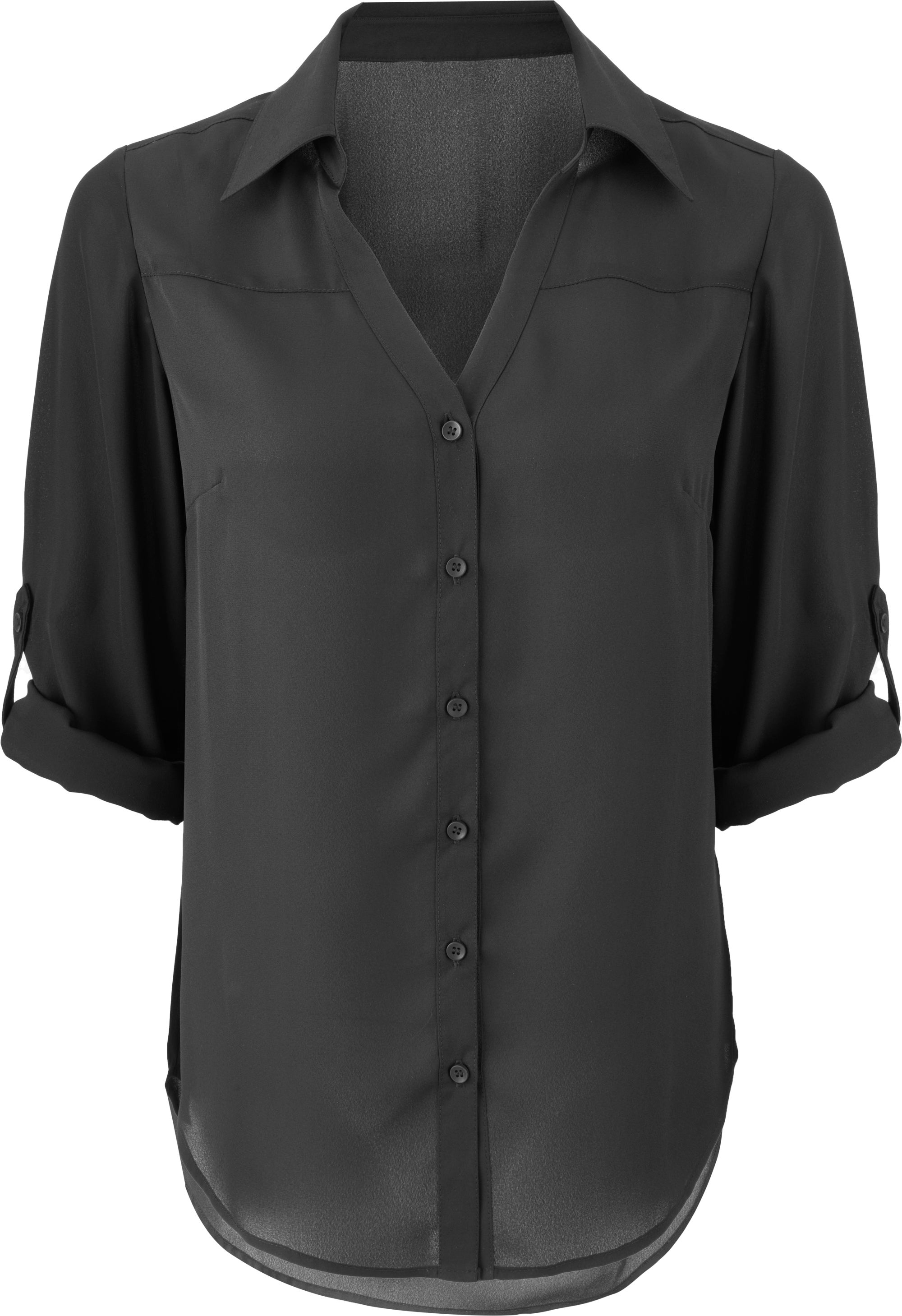 Women's Collared Roll-sleeve Blouse in Black