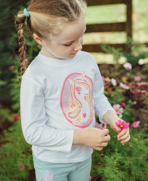 Little Kids' Long Sleeve Print T-shirt in White/rainbow Uni | Postie