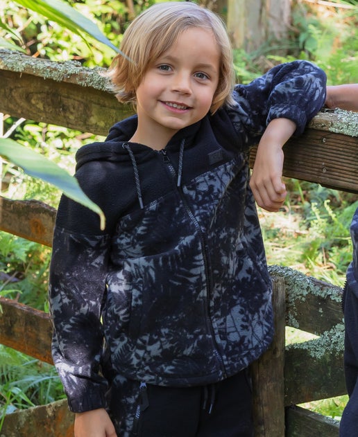 Little Kids' Adventure Fleece Zip-Through Hoodie in Black/charcoal Camo ...