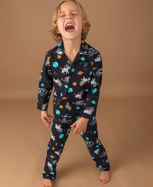 Little Kids' Flannel Pyjamas in Black Space Dogs | Postie