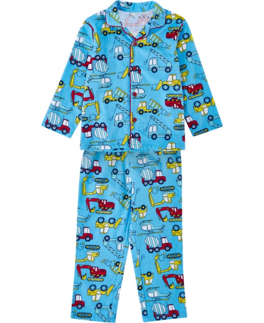Little Kids' Flannel Pyjamas in Blue Vehicles | Postie