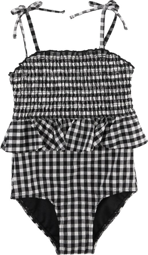 Little Kids' Gingham Swimsuit in Black Gingham | Postie