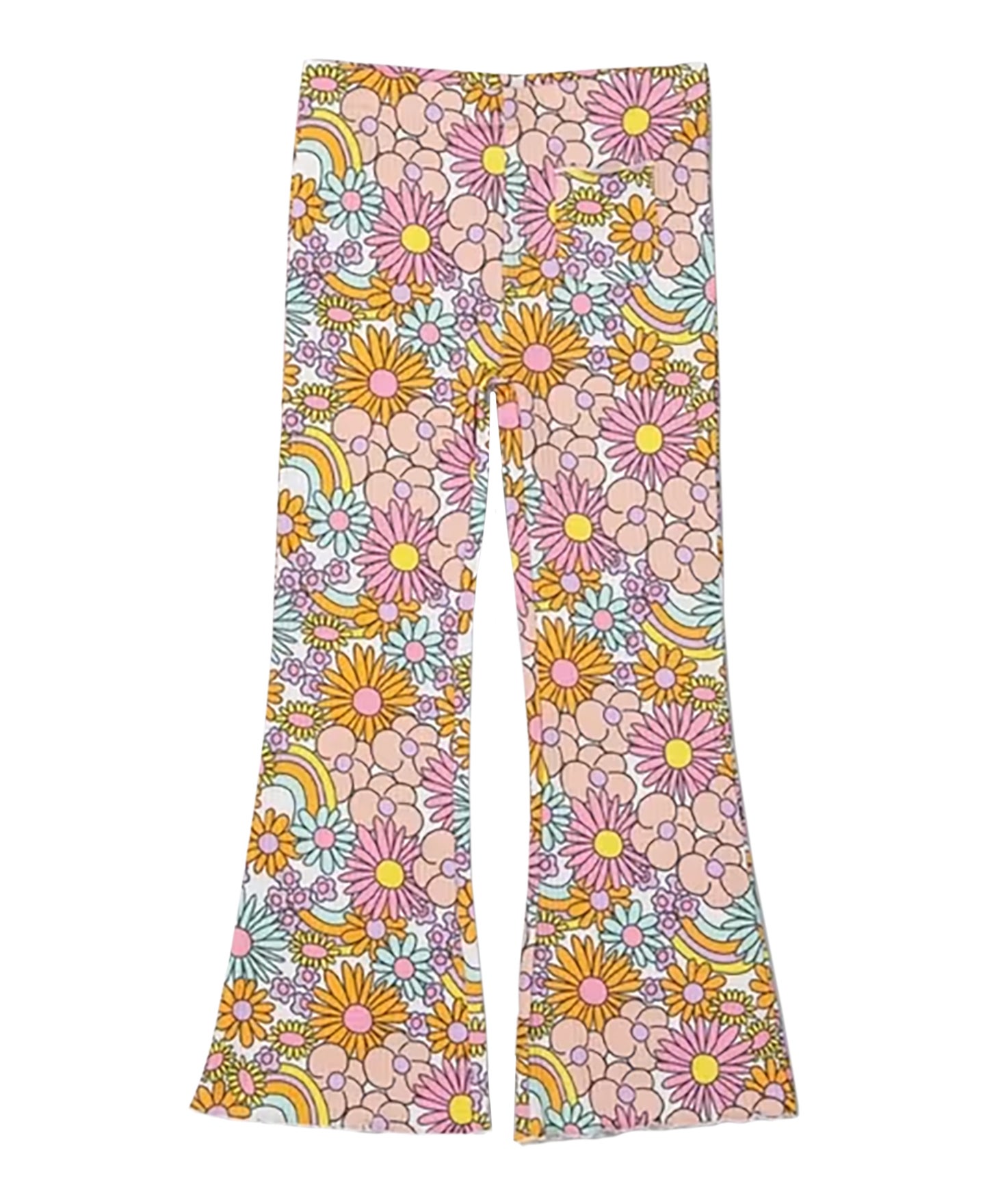 Damson Madder Marble Print Rib Flare Pants Pull On Green Pink Stretch Size  10