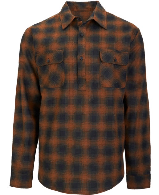 Men's 1/2 Placket Flannel Shirt in Mocha/black | Postie