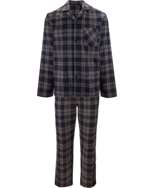 Men's Cotton Flannel PJ Set in Navy/grey/blue | Postie