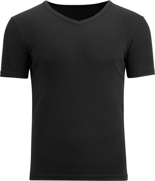 Men's Thermo V Neck Thermal Short Sleeve Top in Black | Postie