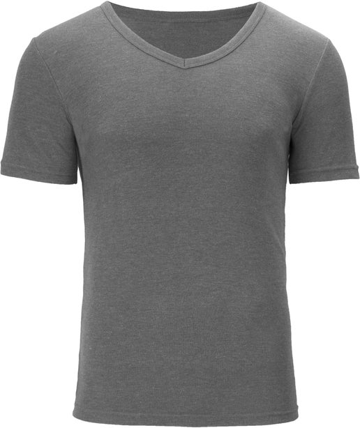 Men's Thermo V Neck Thermal Short Sleeve Top in Charcoal Marle | Postie