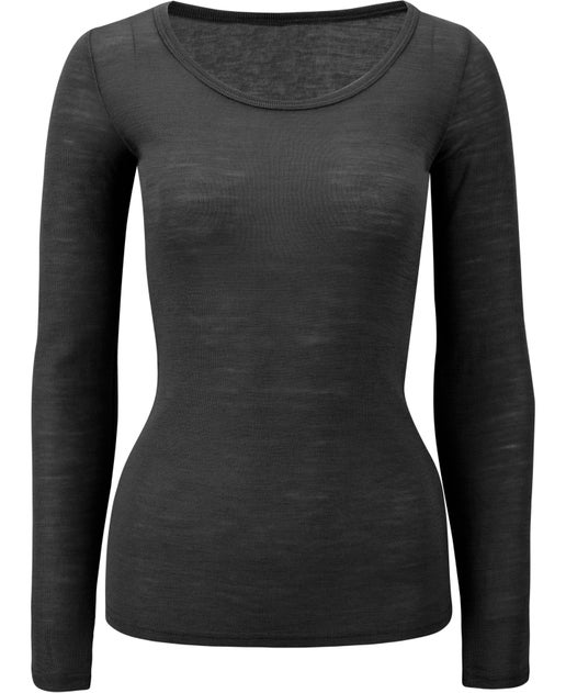 Women's 100% Merino Scoop Neck Top in Black | Postie