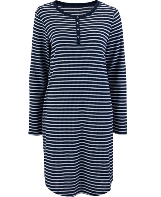 Women's Brushed Rib Henley Nightie in Navy/white Stripe | Postie