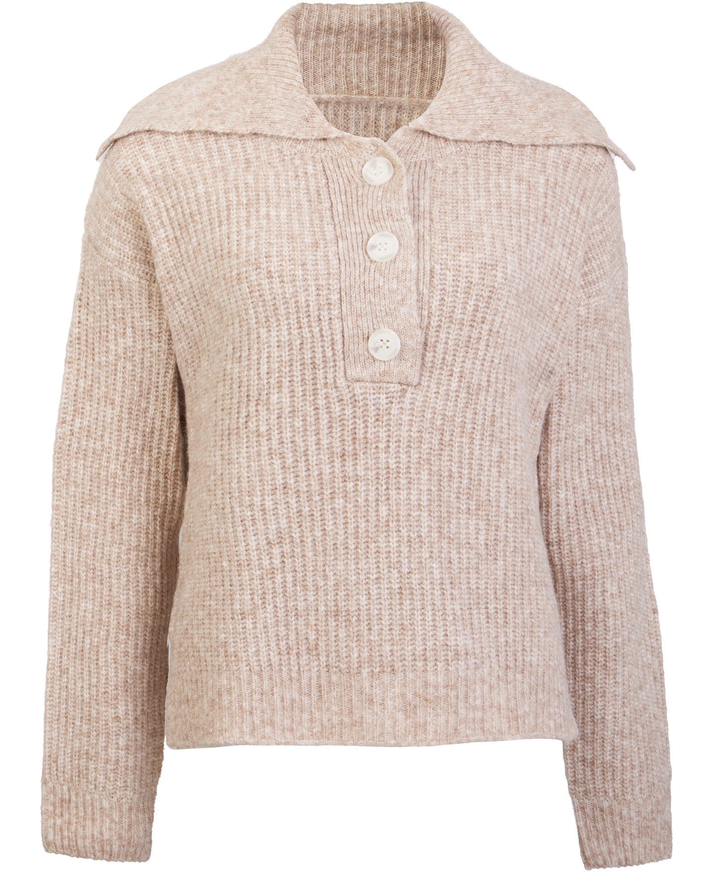 Women s Button Front Collared Jumper in Oat Marle Postie