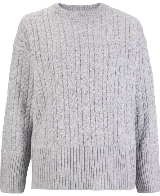 Women's Cable Crew Jumper in Mid Grey Marle | Postie