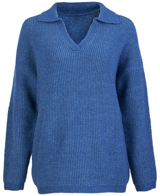 Womens Collared Jumper In Mid Blue Marle Postie 0488