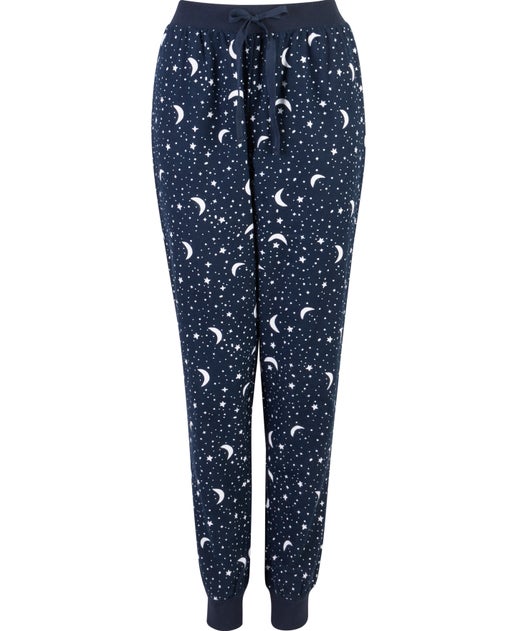 Women's Cotton Flannel Jogger Pants in Navy Stars/moons | Postie