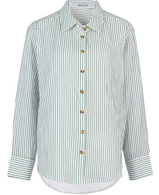 Women's Cotton Muslin Stripe Shirt in Green | Postie