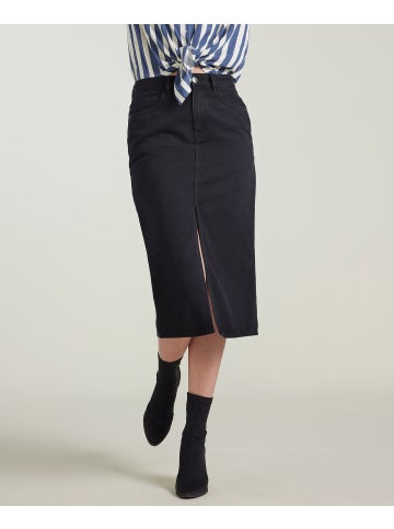 Women'S Denim Midi Skirt In Black Wash | Postie