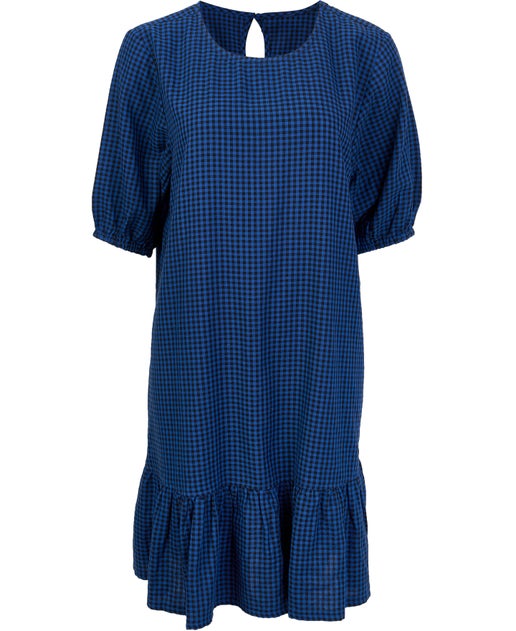 Women's Drop Waist Check Dress in Blue/black | Postie