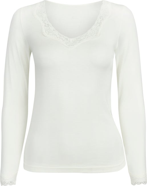 Women's Edited Acrylic Thermal Lace Long Sleeve Top in Cream | Postie