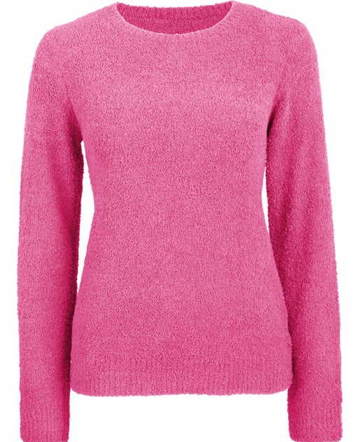 Women's Fluffy Crew Neck Jumper in Strawberry | Postie