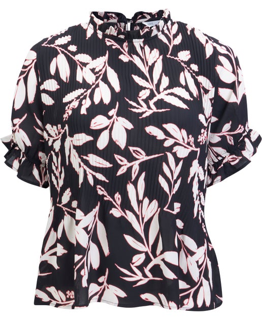 Women's Frill Neck Blouse in Outline Floral | Postie