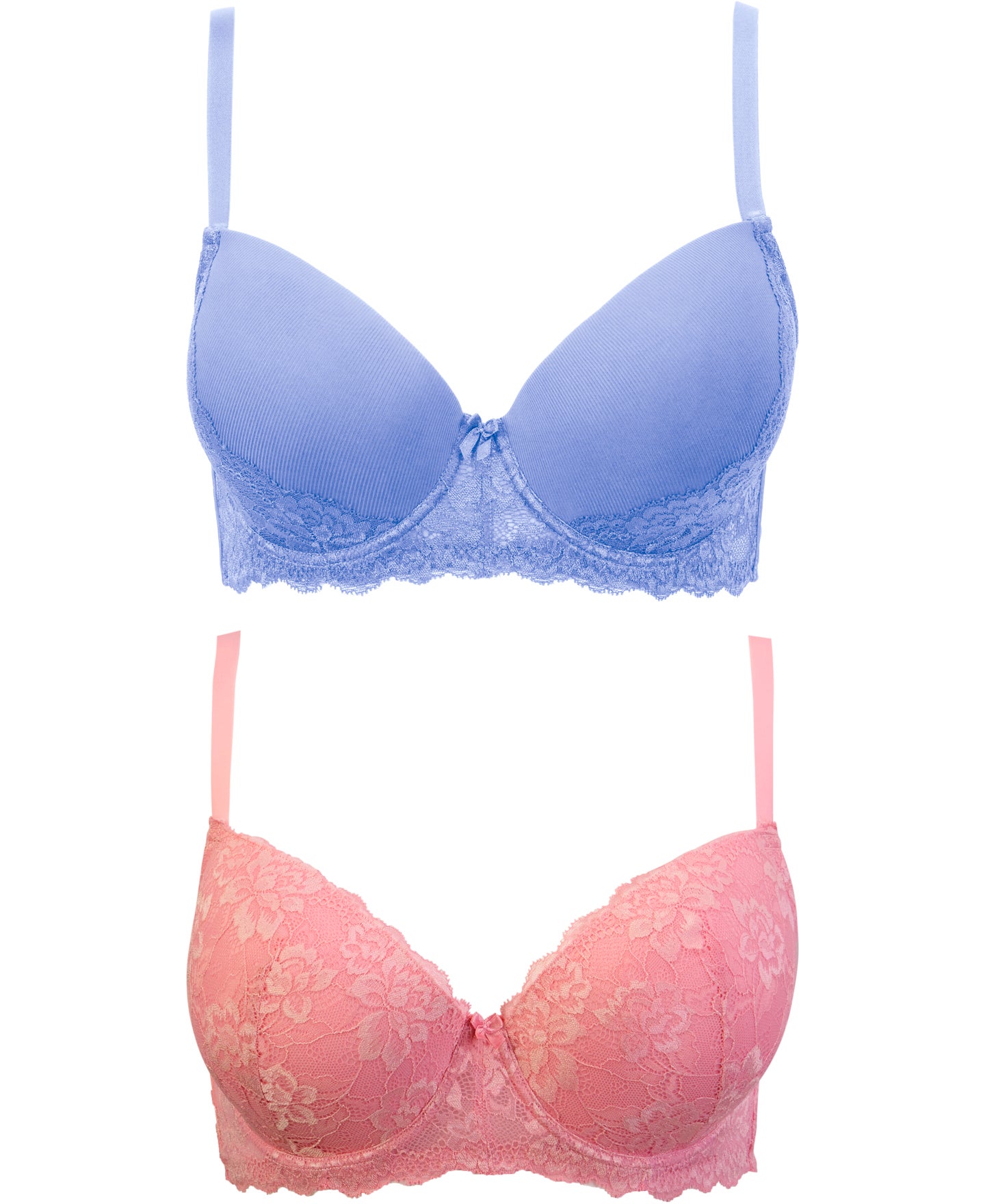 SIZE 40C DEBENHAMS blue dotted and pink bra set x2 pack Padded Non