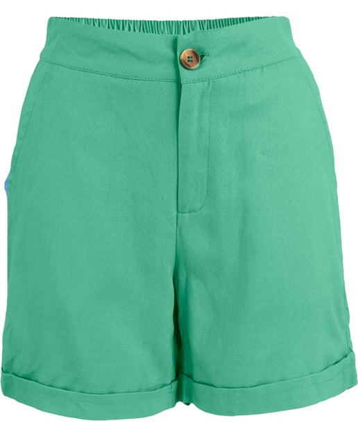 Women's High Waist Linen Blend Short in Marine Green