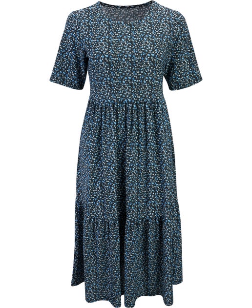 Women's Knit Jersey Midi Dress in Blue Floral | Postie