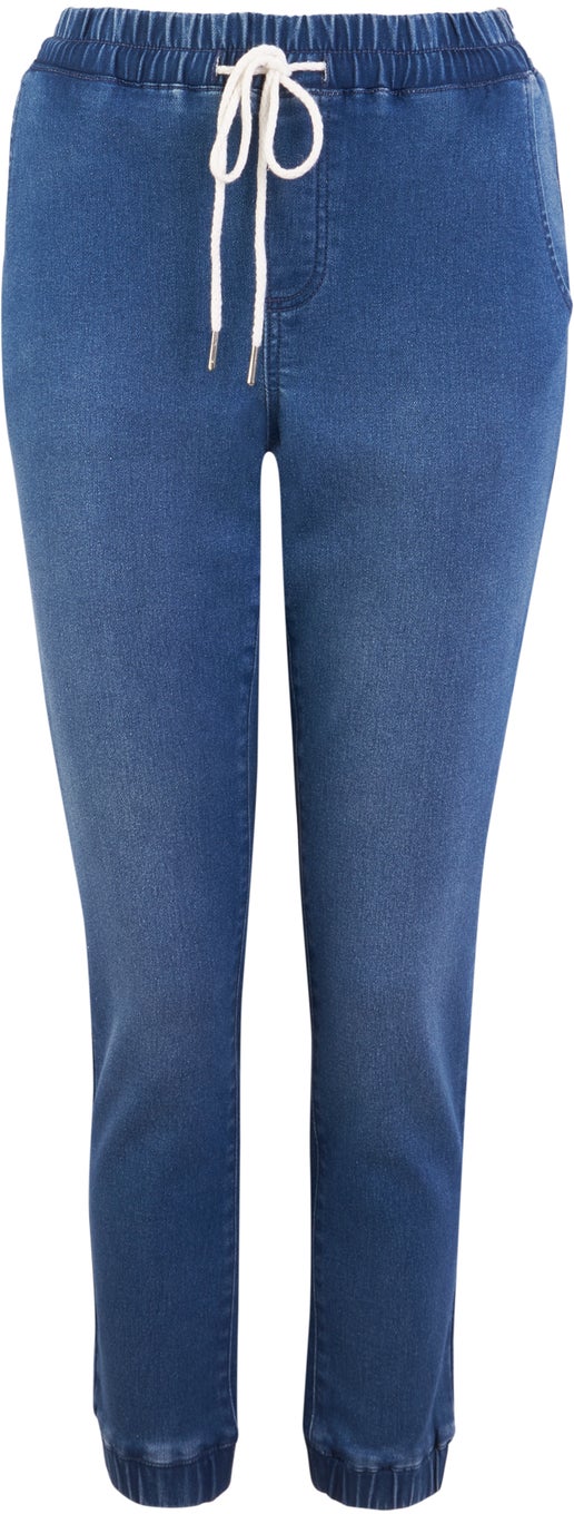 Women's Knitted Jogger Jeans in Mid Wash