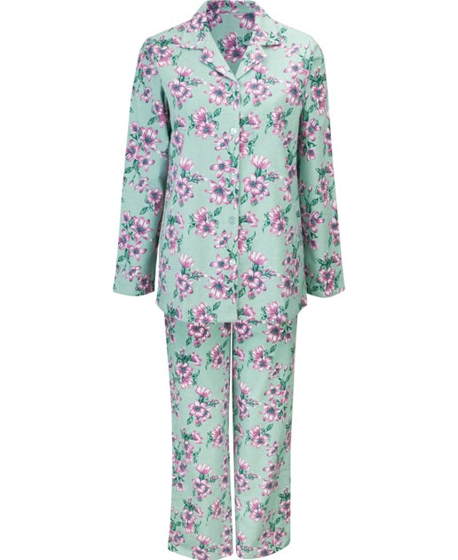 Women's Cotton Long Sleeve Flannel PJ Set in Soft Floral | Postie