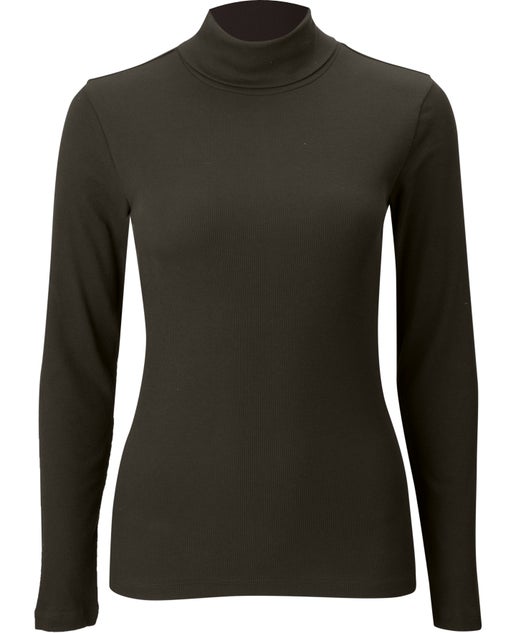 Women's Long Sleeve Rib Roll Neck Top in Black | Postie