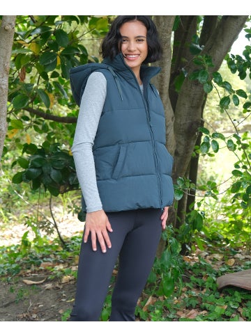 LONGLINE HOODED SLEEVELESS PUFFER VEST – peaches and pine