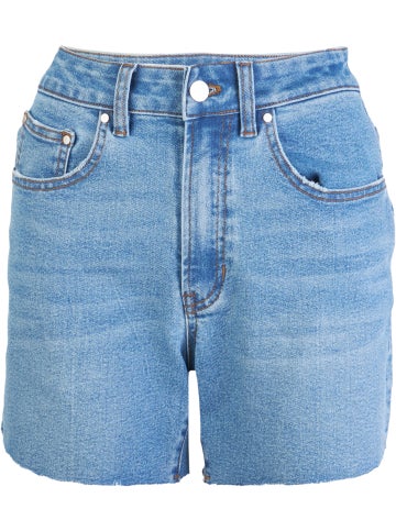 women's mid length denim shorts