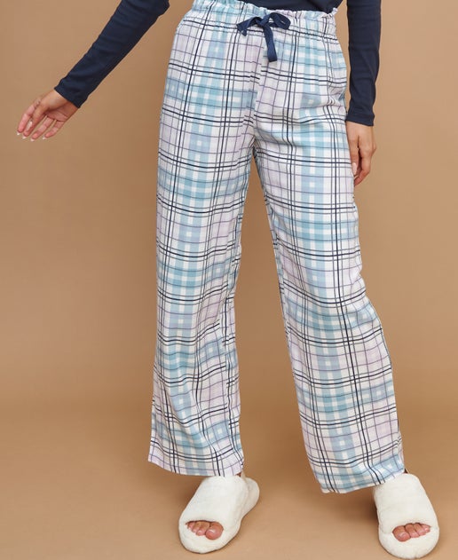 Women's Paperbag Waist PJ Pants in Green/lilac Check | Postie