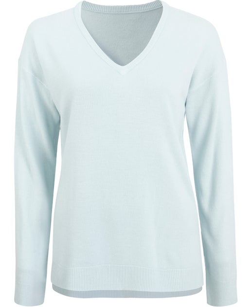 Womens Relaxed V Neck Super Soft Jumper In Oasis Blue Postie 3200