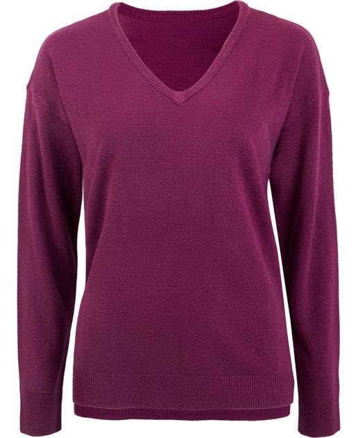 Women's Relaxed V Neck Super Soft Jumper in Purple Potion | Postie