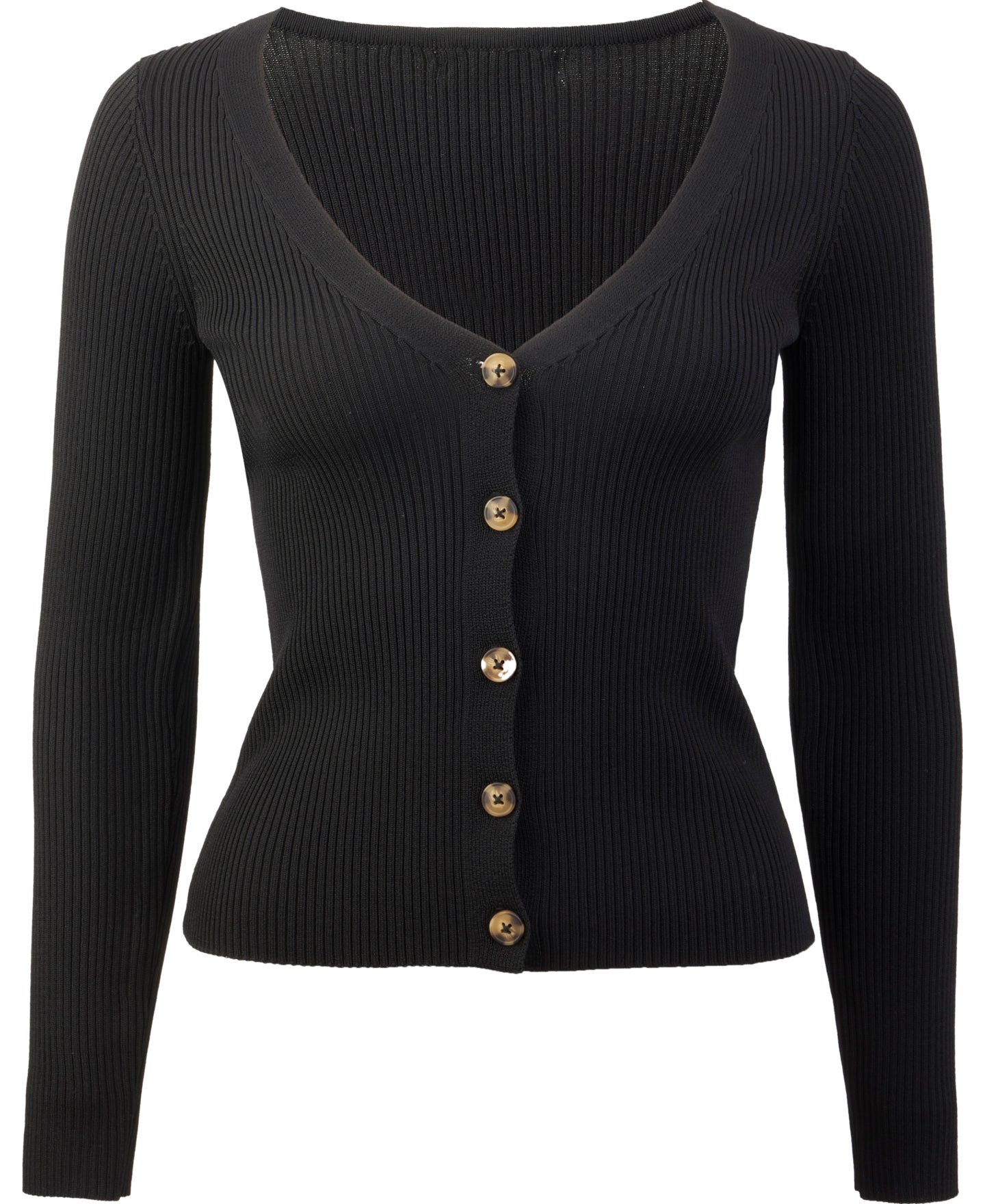 Women s Rib Button Front Cardigan in Black Postie