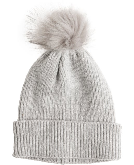 Women's Rib Pom Pom Beanie in Mid Grey Marle | Postie